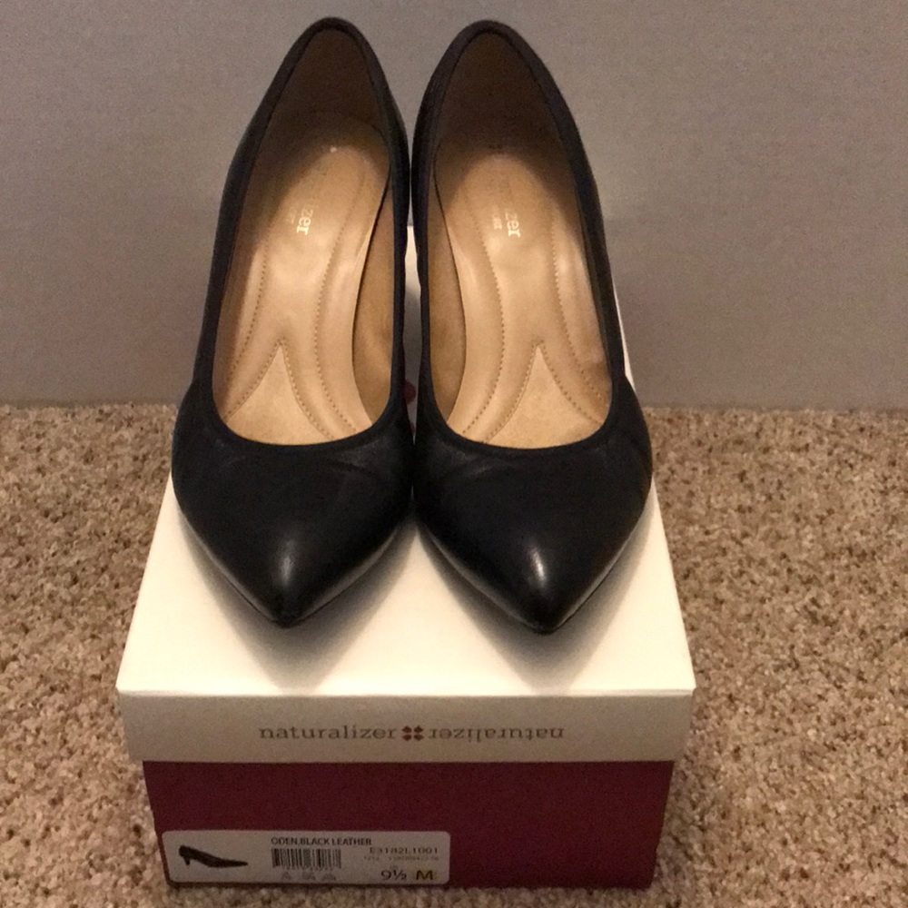 Black leather heels